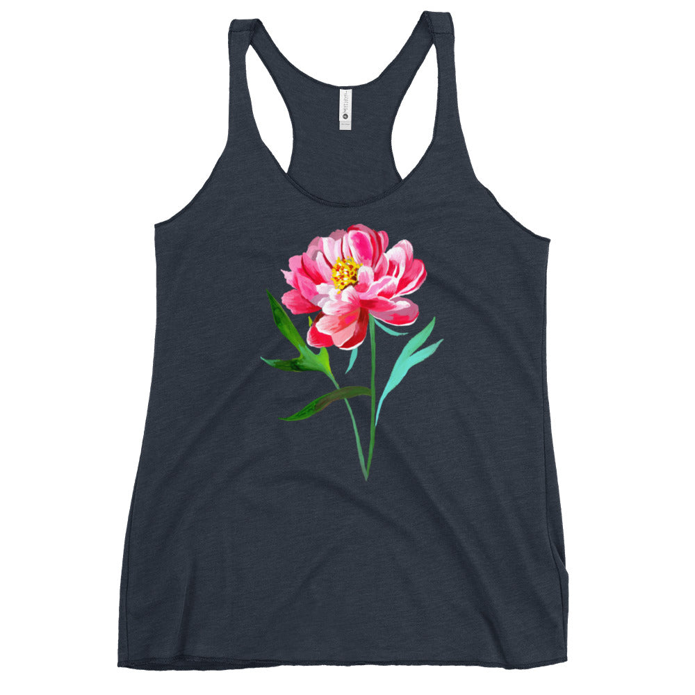 Peony Racerback Tank Top Vintage Navy