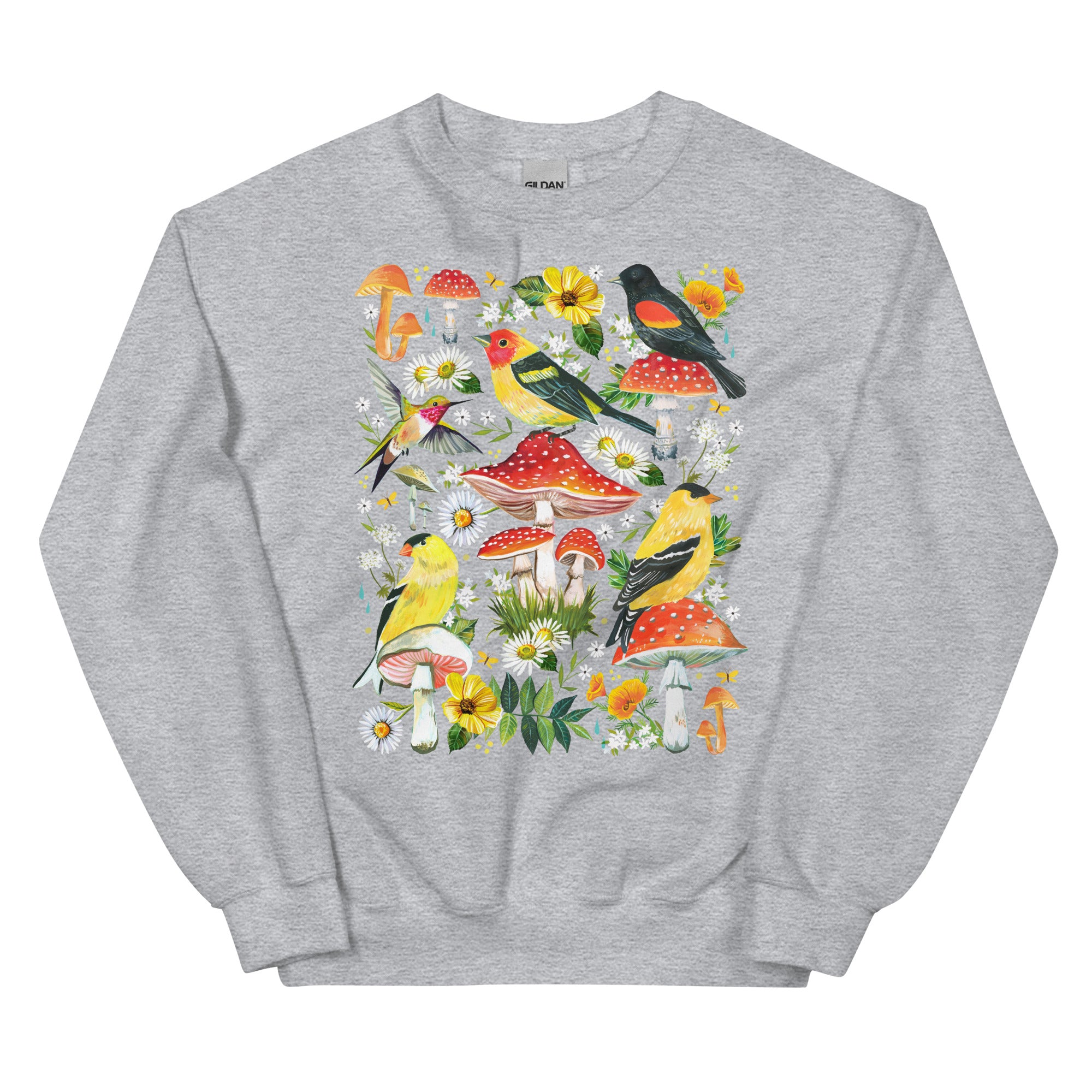 Mushrooms and Birds Sweatshirt Sport Grey