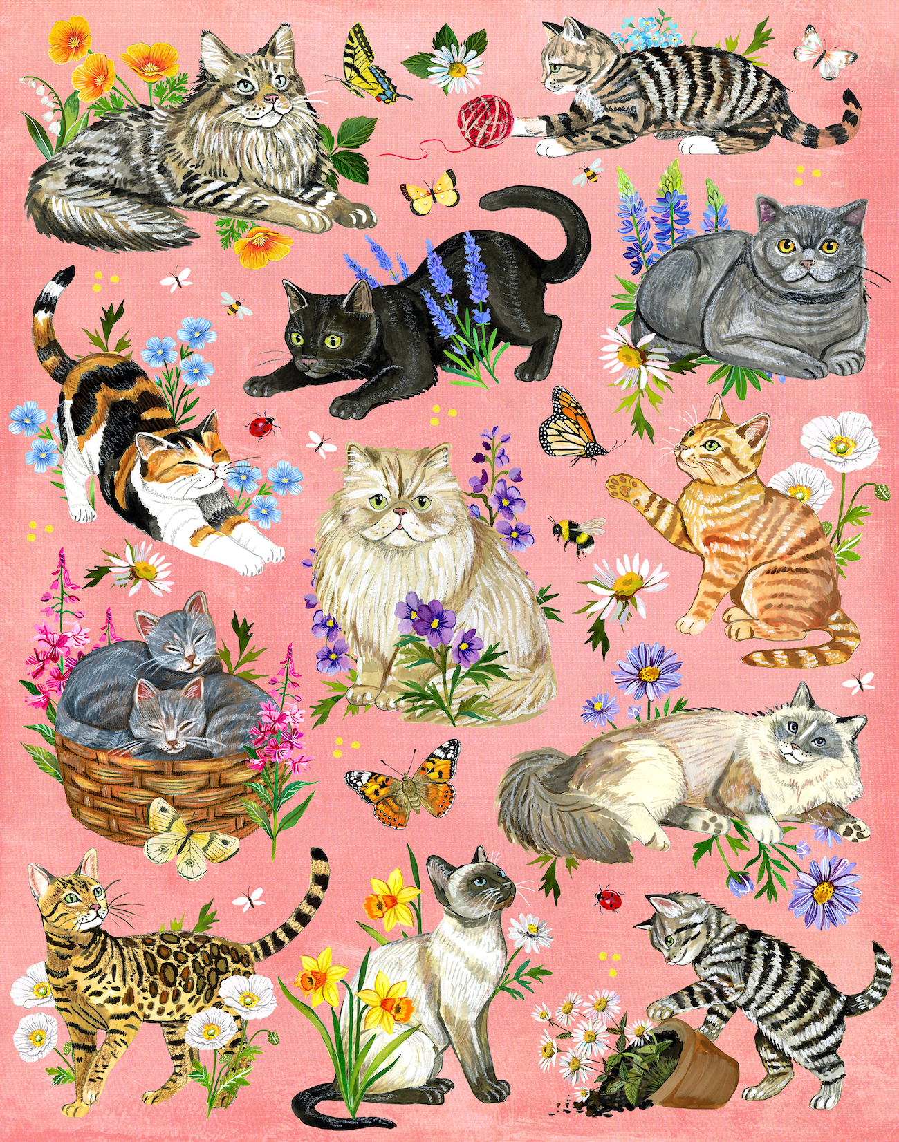Cats of The Meadow Art Print
