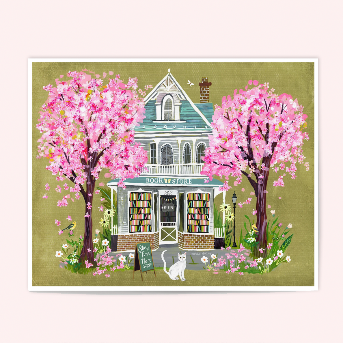 Cherry Blossom Book Shop Art Print