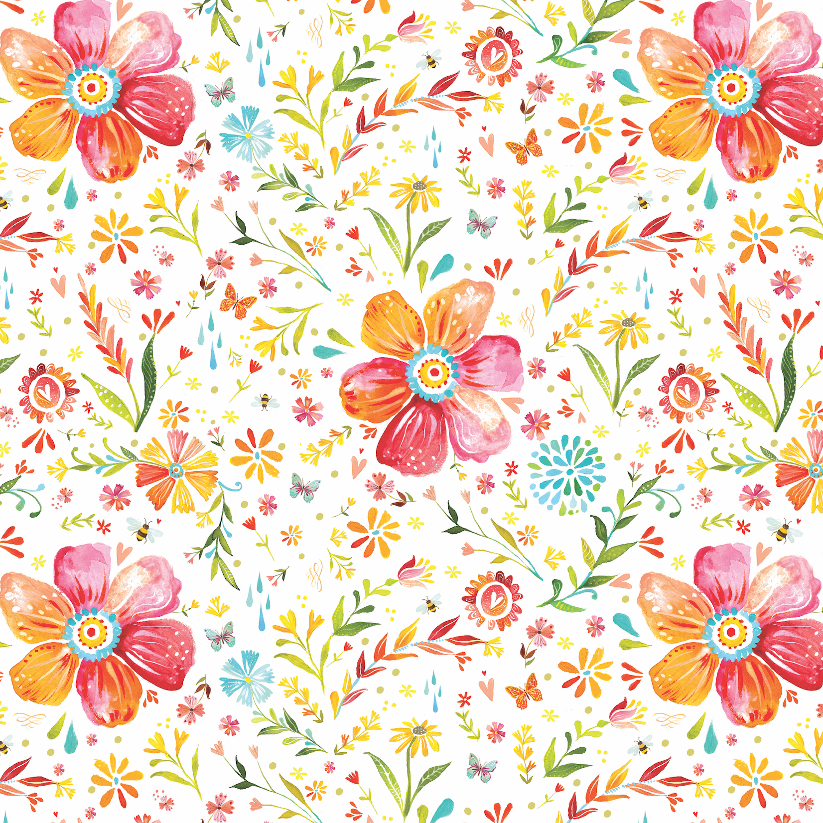 Posies White Fabric