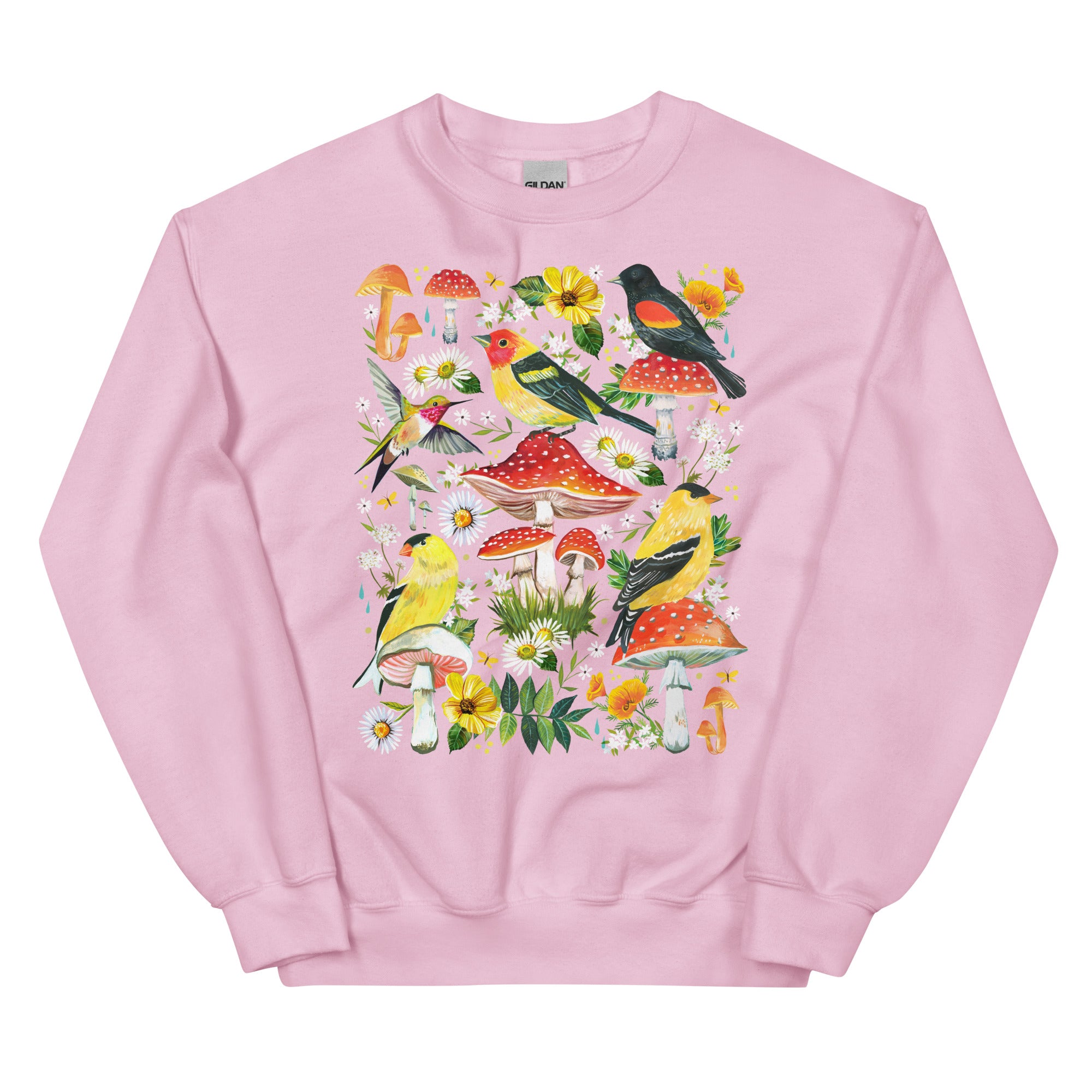 Mushrooms and Birds Sweatshirt Light Pink