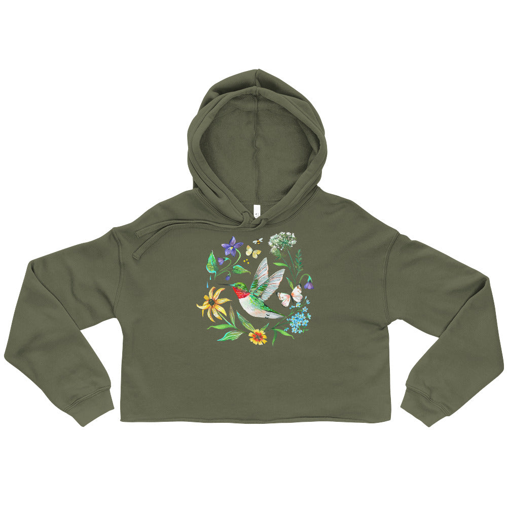 Hummingbird Cropped Hoodie Military Green