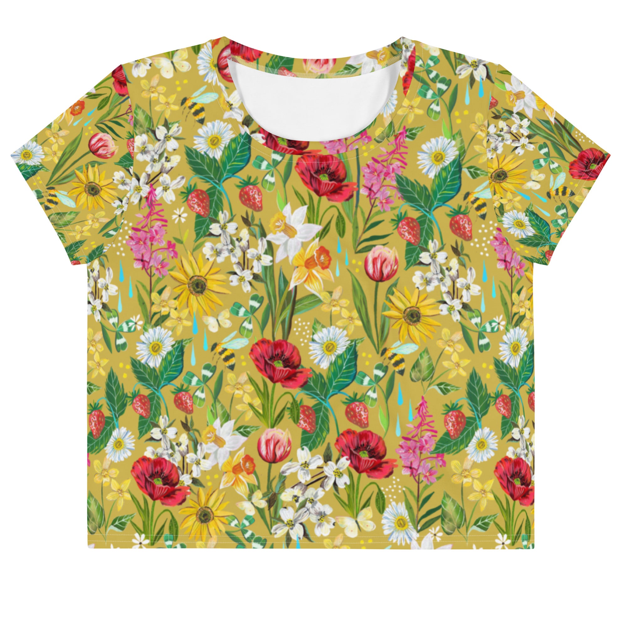 Mustard Floral Garden Cropped T-Shirt 3X