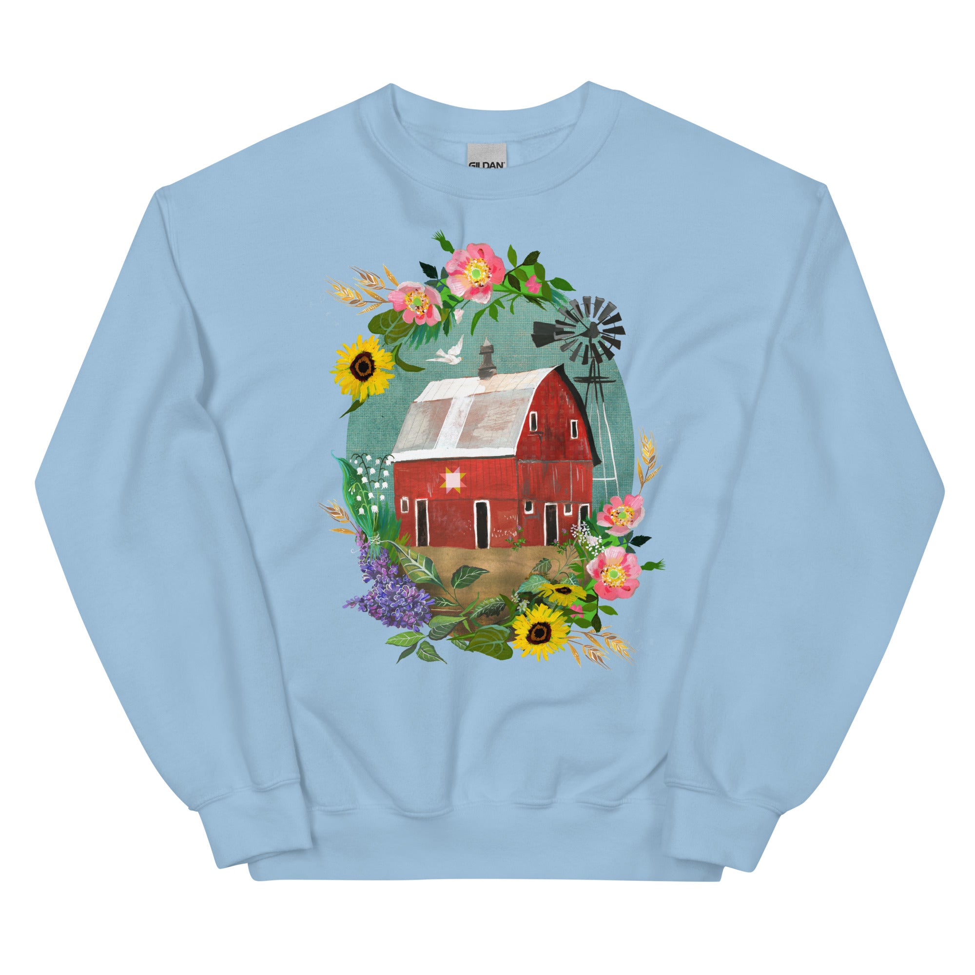 Red Barn Sweatshirt Light Blue