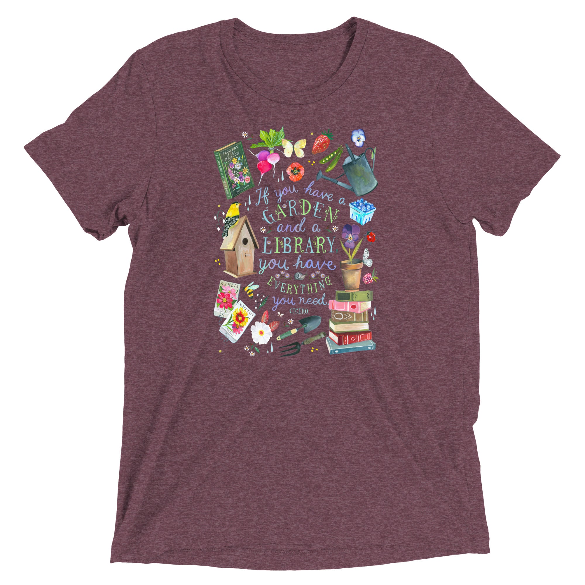 Garden and a Library T-Shirt Maroon Triblend