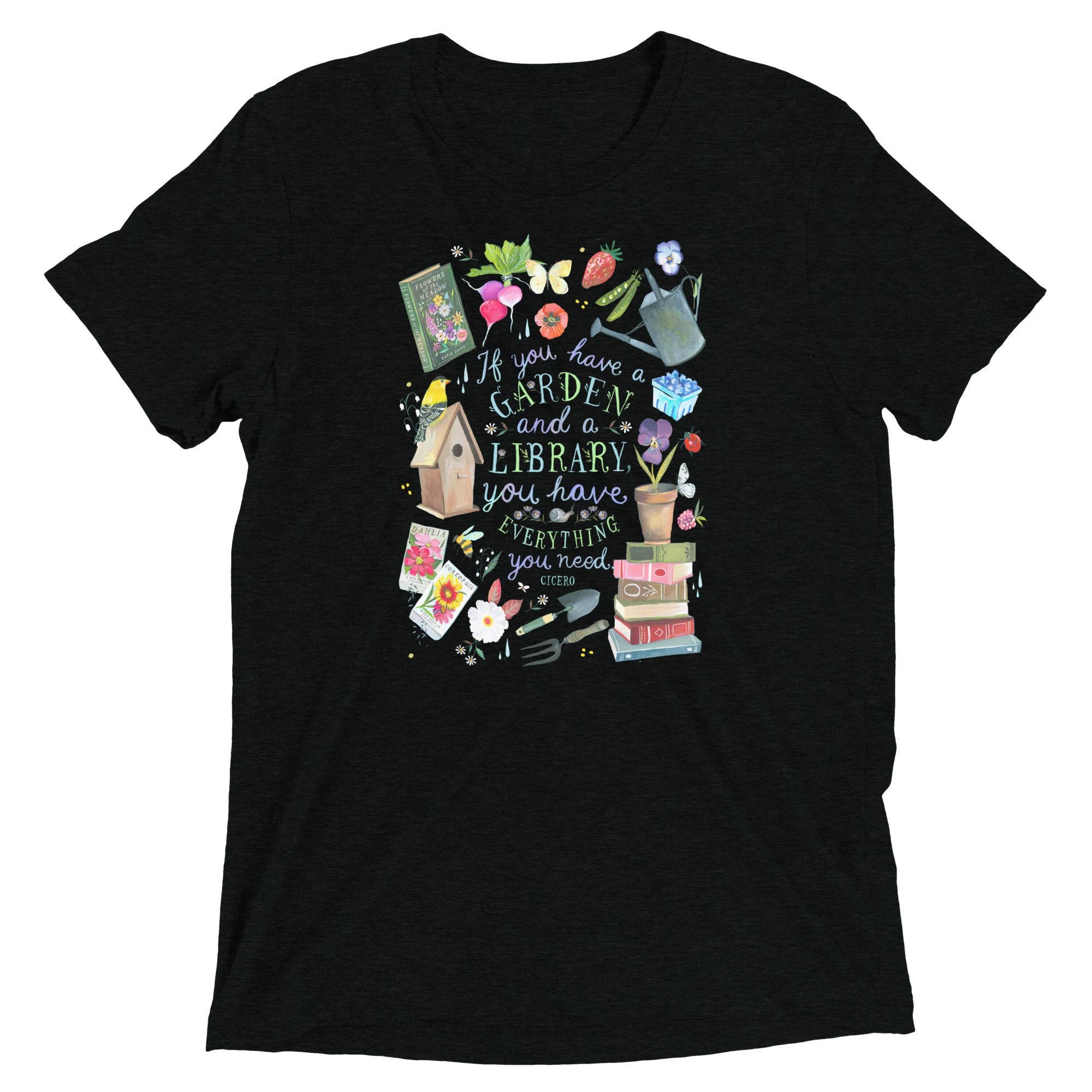 Garden and a Library T-Shirt Solid Black Triblend