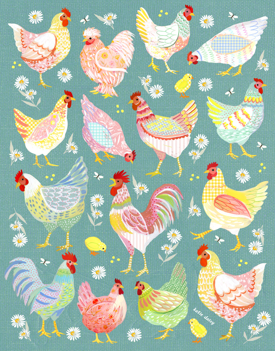 Meadow Chickens Art Print