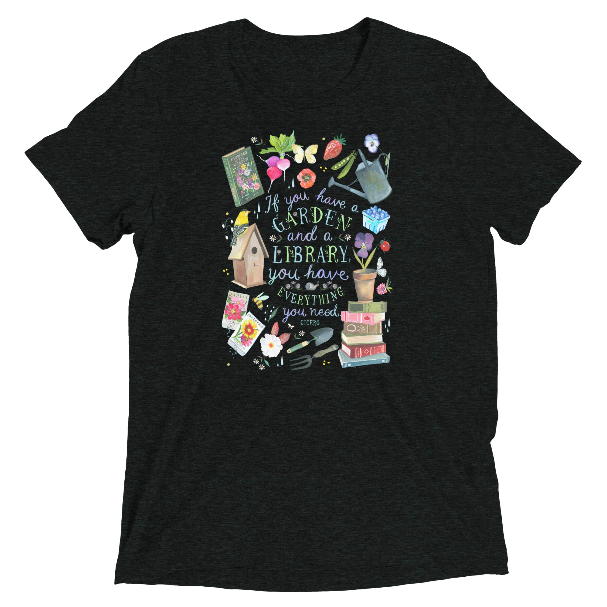 Garden and a Library T-Shirt Charcoal-Black Triblend