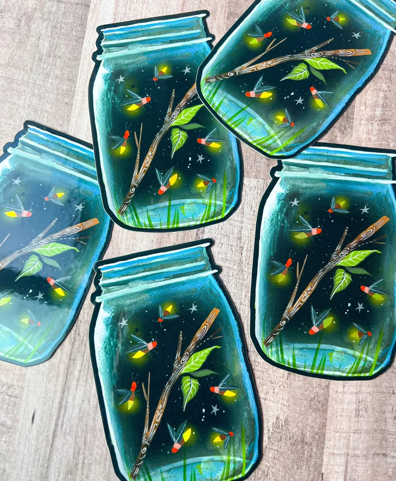 Firefly Jar Sticker with holographic accents