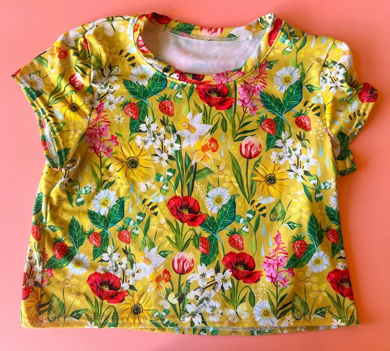Mustard Floral Garden Cropped T-Shirt