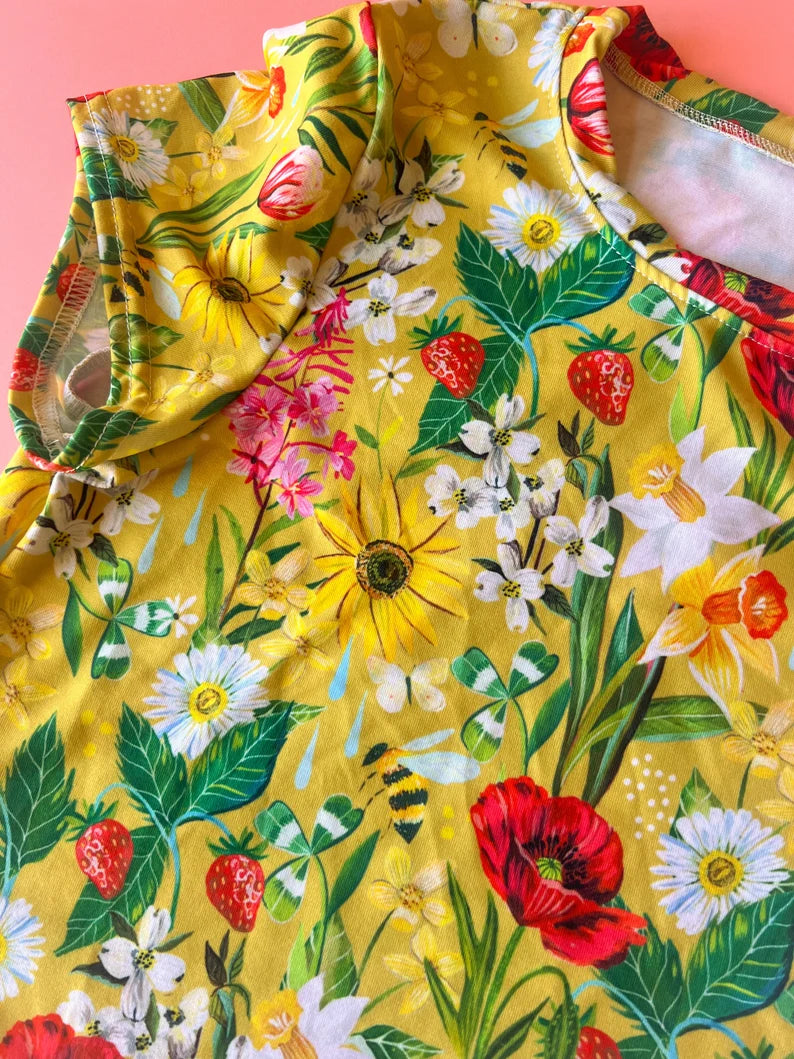 Mustard Floral Garden Cropped T-Shirt