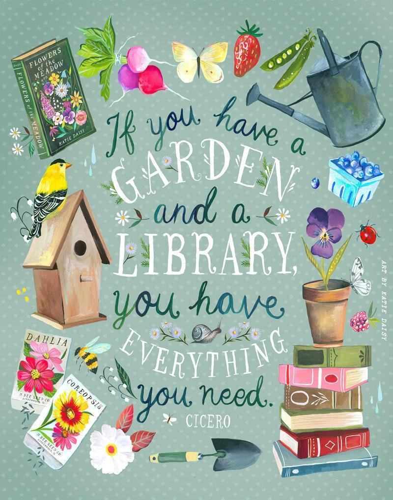 Garden & A Library Art Print