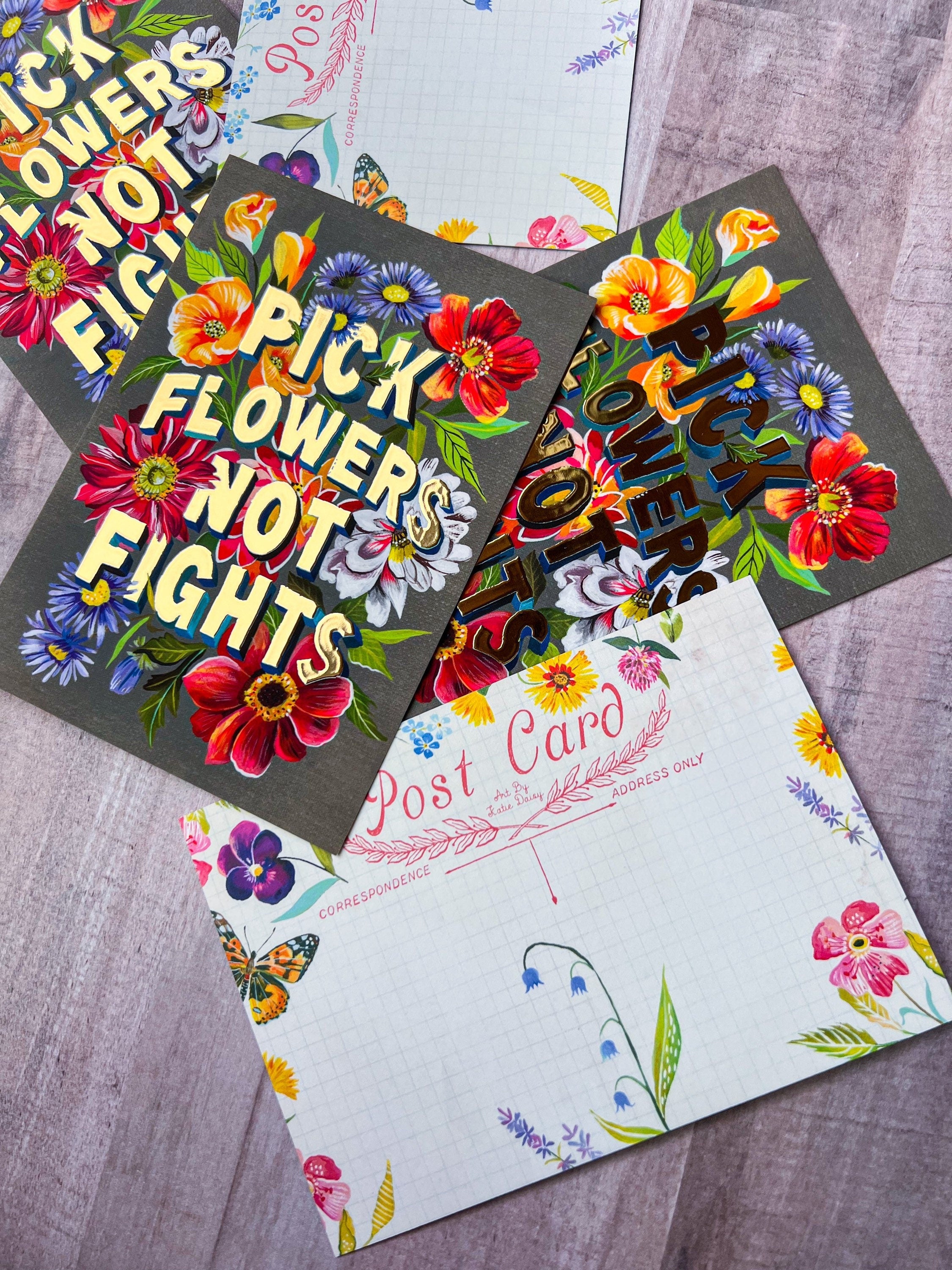 Pick Flowers Not Fights Postcard Pack | Stationery