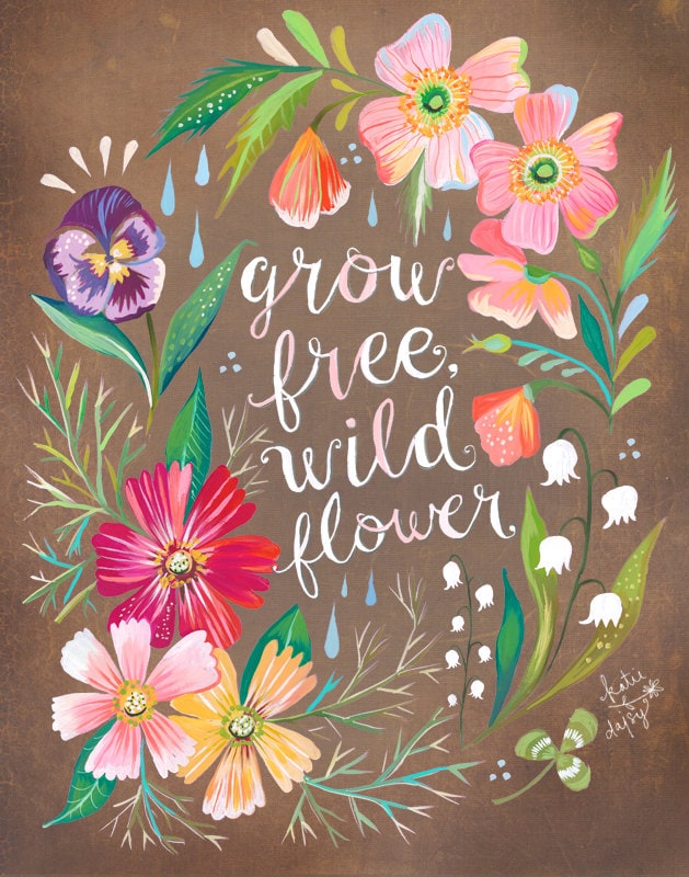 Brown Grow Free, Wildflower Art Print