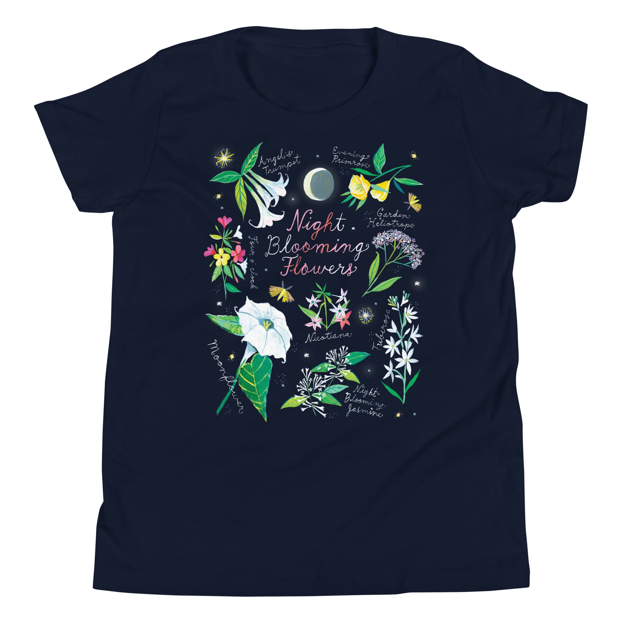Night Blooming Flowers Youth T-Shirt Navy