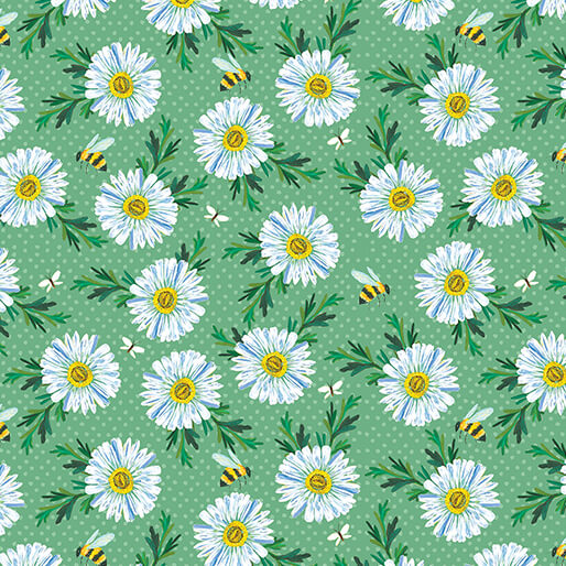 Daisy Scatter Teal Fabric