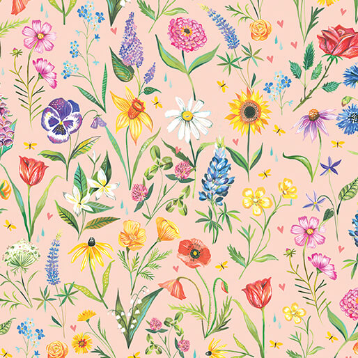 Meadow Flowers Pale Peach Jam Fabric