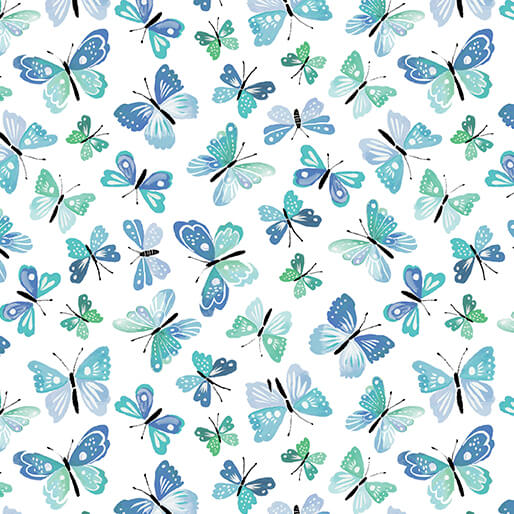 Rustic Flutter Teal/White Fabric