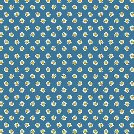 Dainty Daisy Dark Prairie Sky Fabric