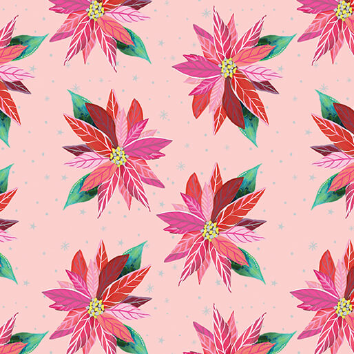 Painterly Poinsettia Light Pink Fabric