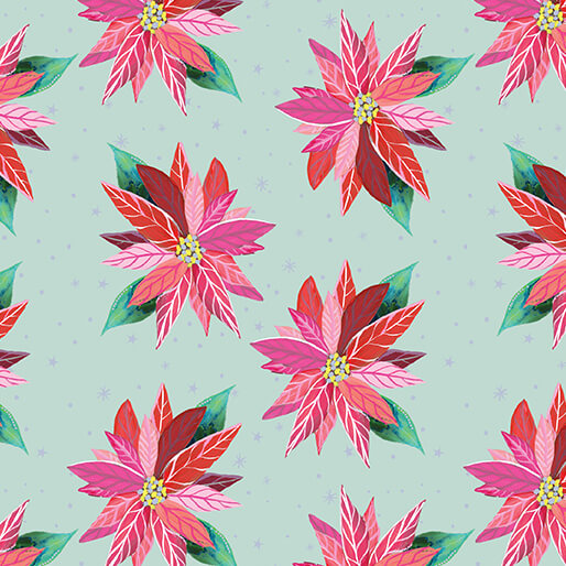 Painterly Poinsettia Light Turquoise Fabric