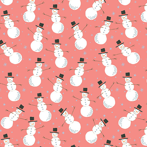 Merry Snowman Medium Peach Jam Fabric