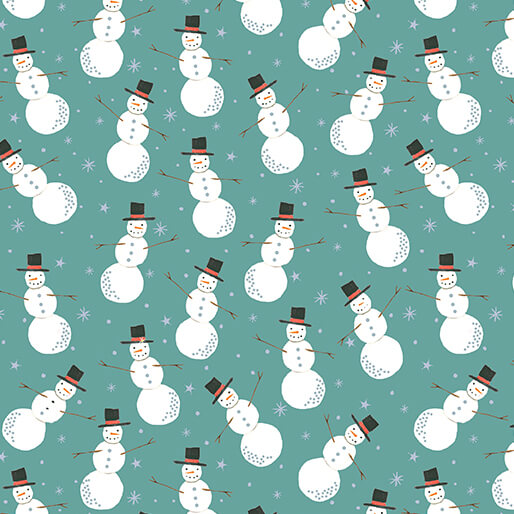 Merry Snowman Medium Turquoise Fabric