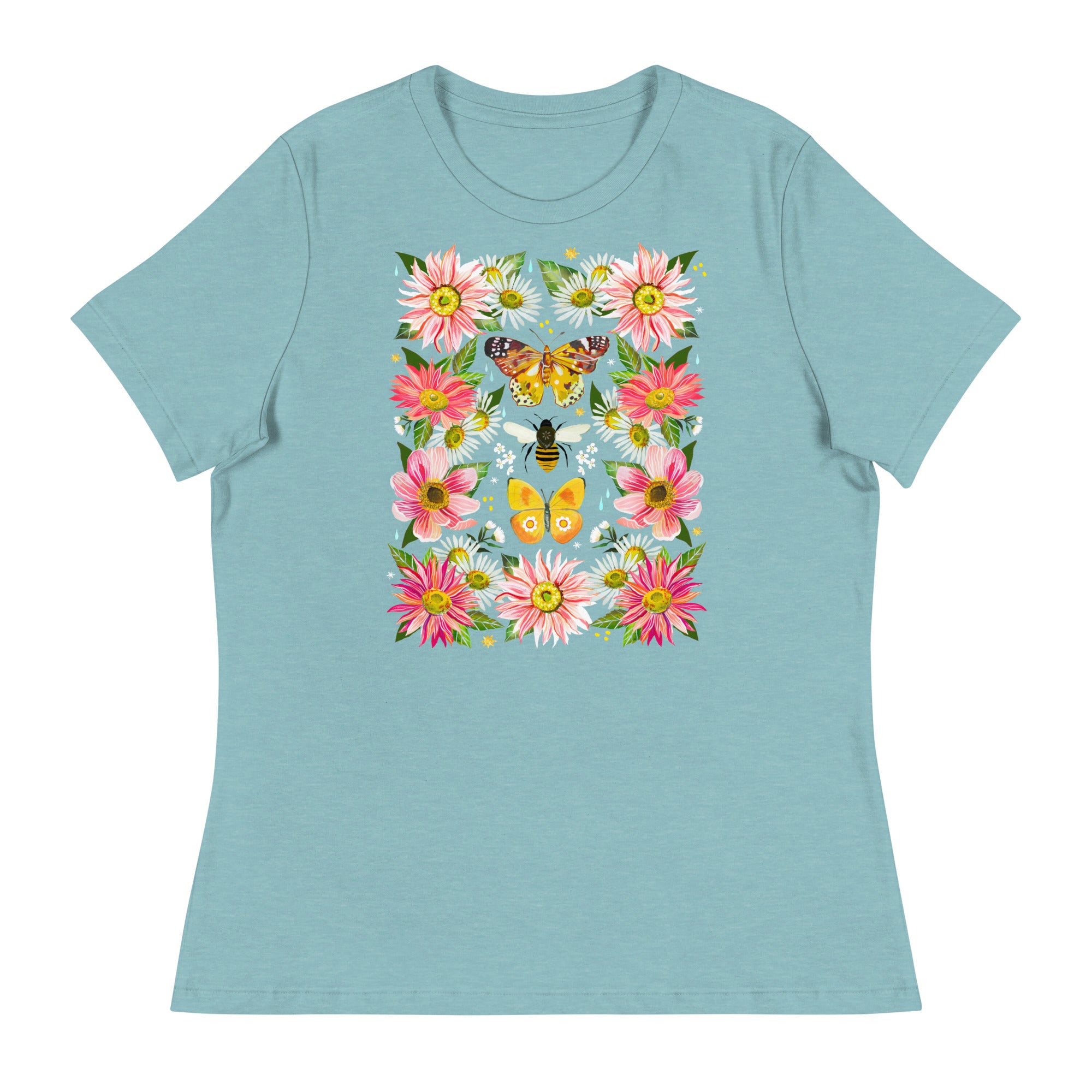 Butterfly Garden Women's Fit T-Shirt Heather Blue Lagoon