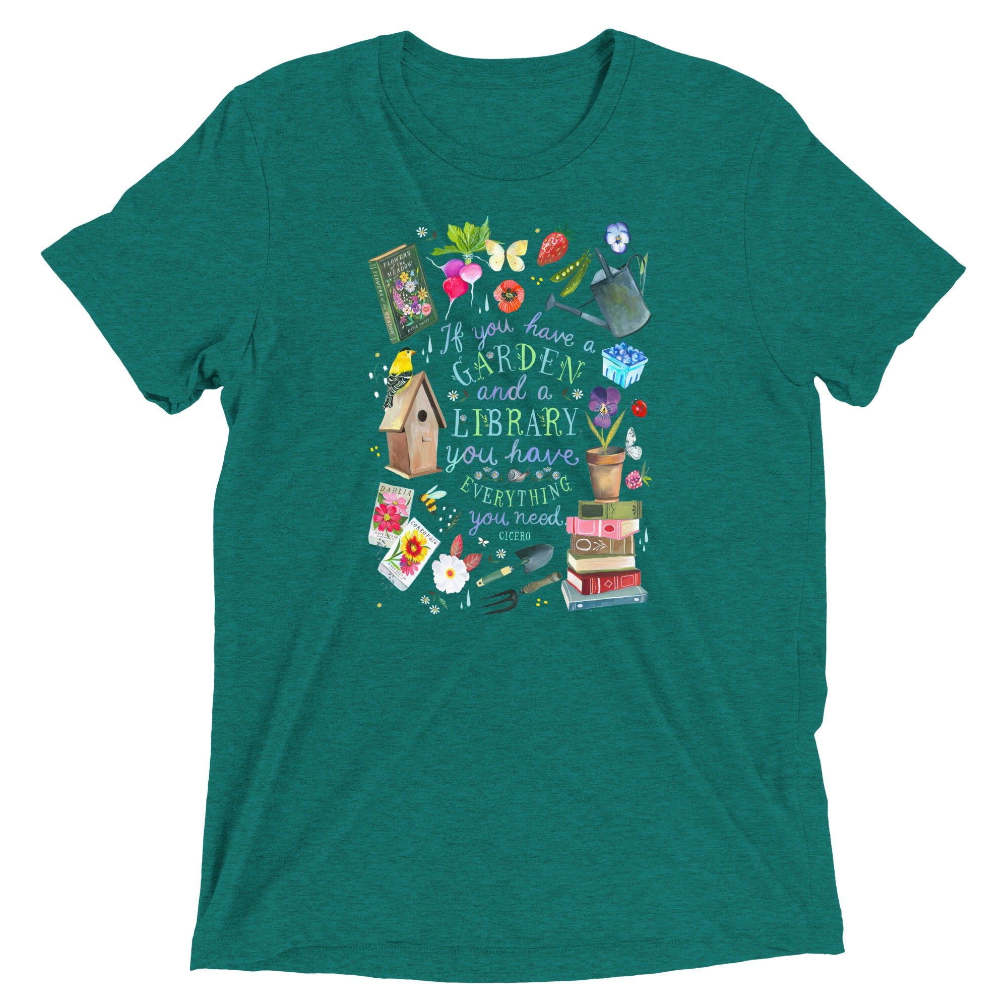 Garden and a Library T-Shirt Teal Triblend