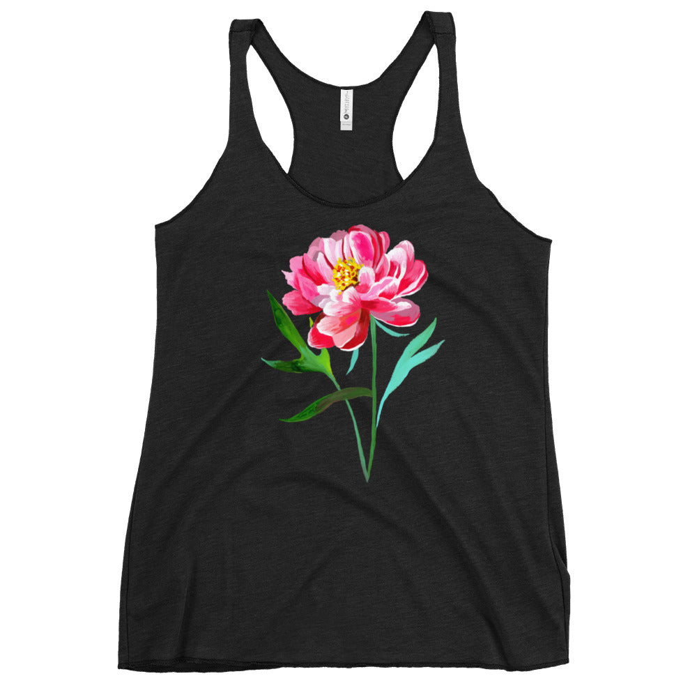 Peony Racerback Tank Top Vintage Black