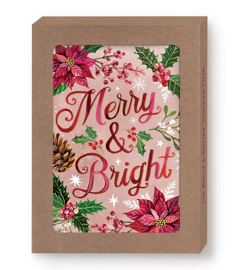 Poinsettia Merry & Bright Holiday Card Set
