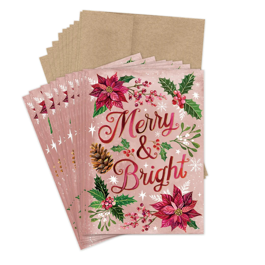 Poinsettia Merry & Bright Holiday Card Set