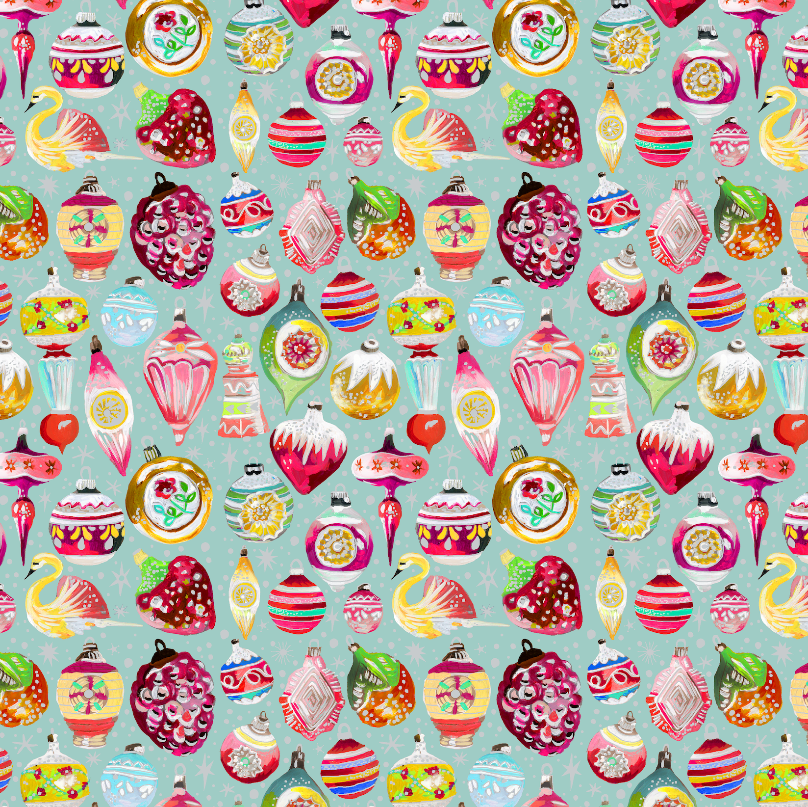 Vintage Ornaments Turquoise/Multi Fabric