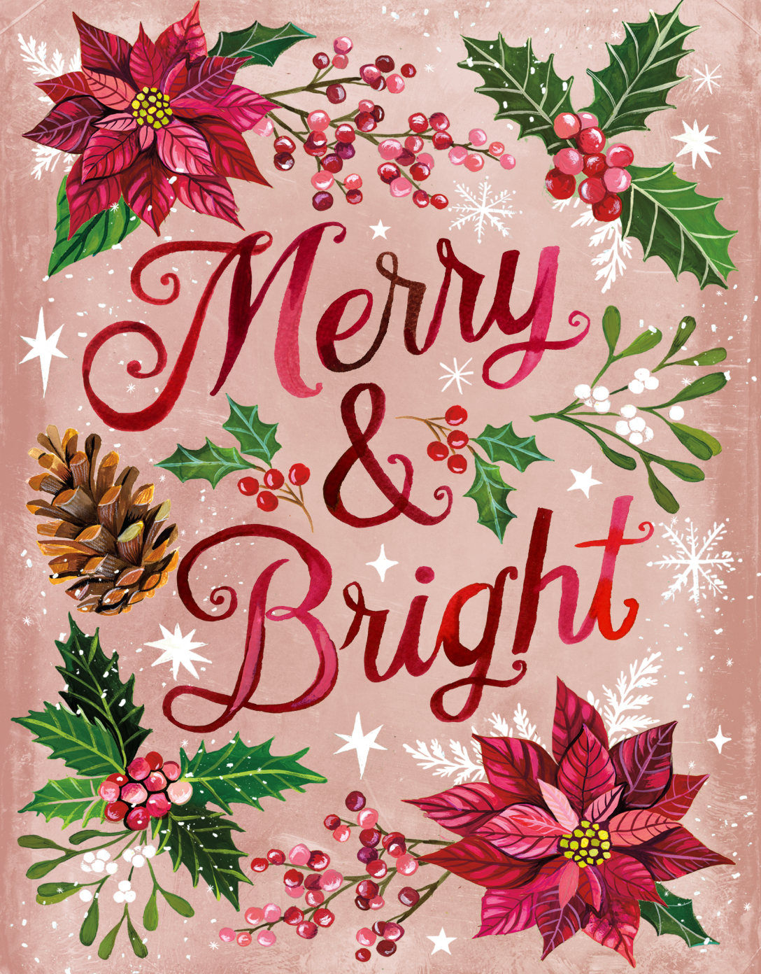 Merry and Bright Poinsettia Art Print