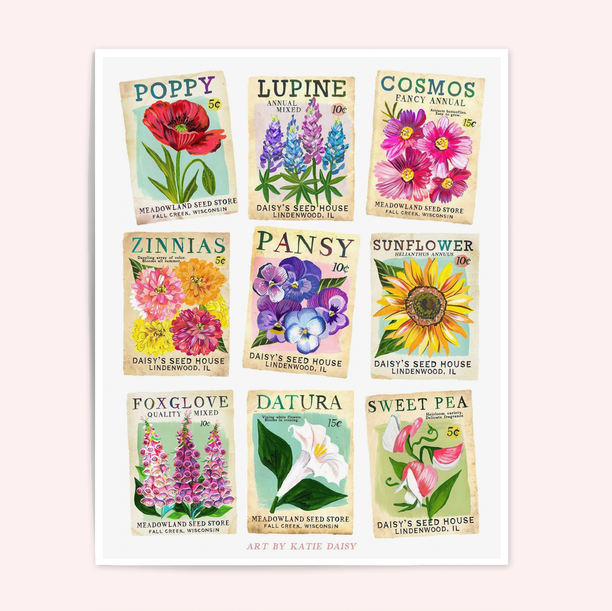 Vintage Seed Packets Art Print