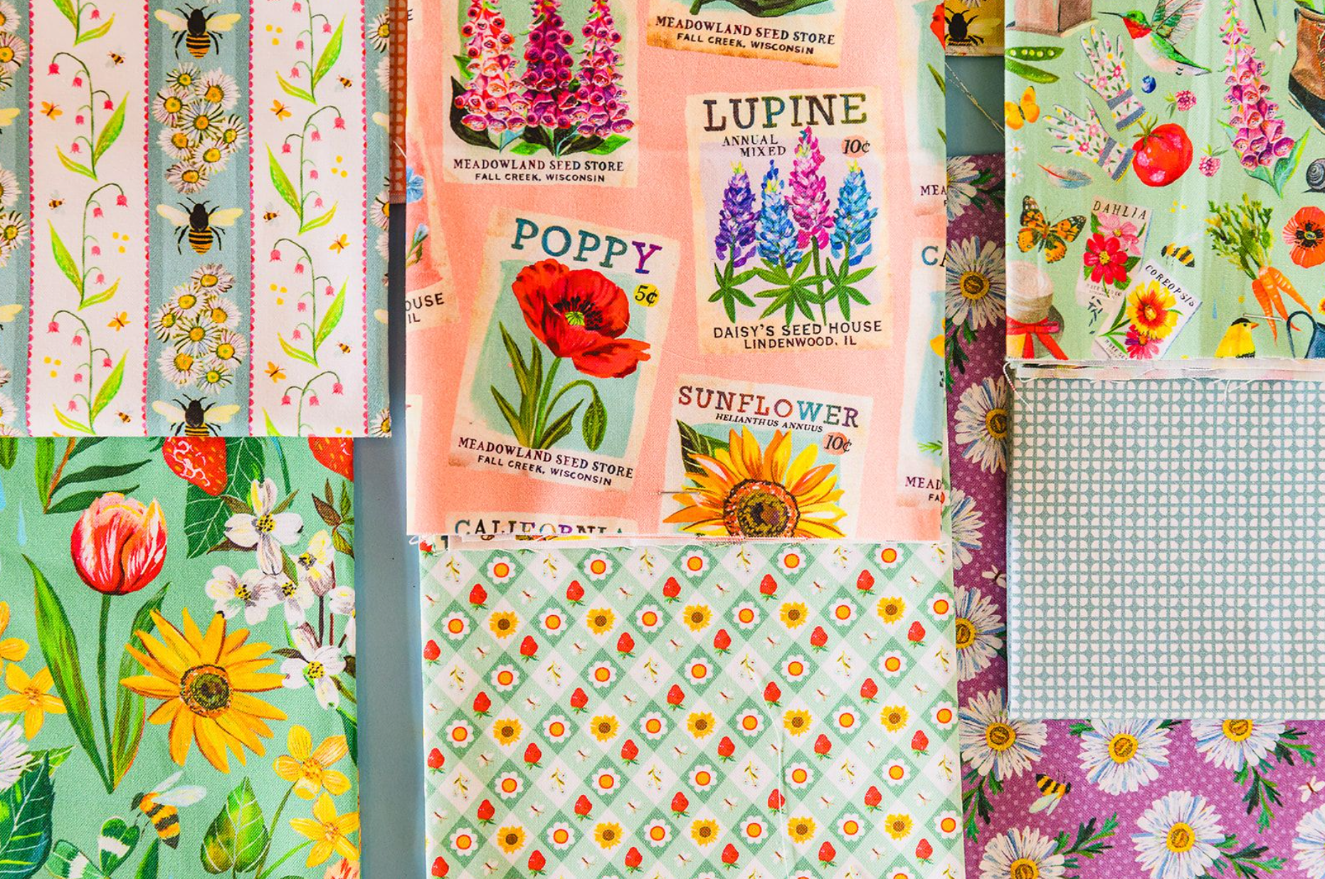 Cottage Picnic Light Teal Fabric