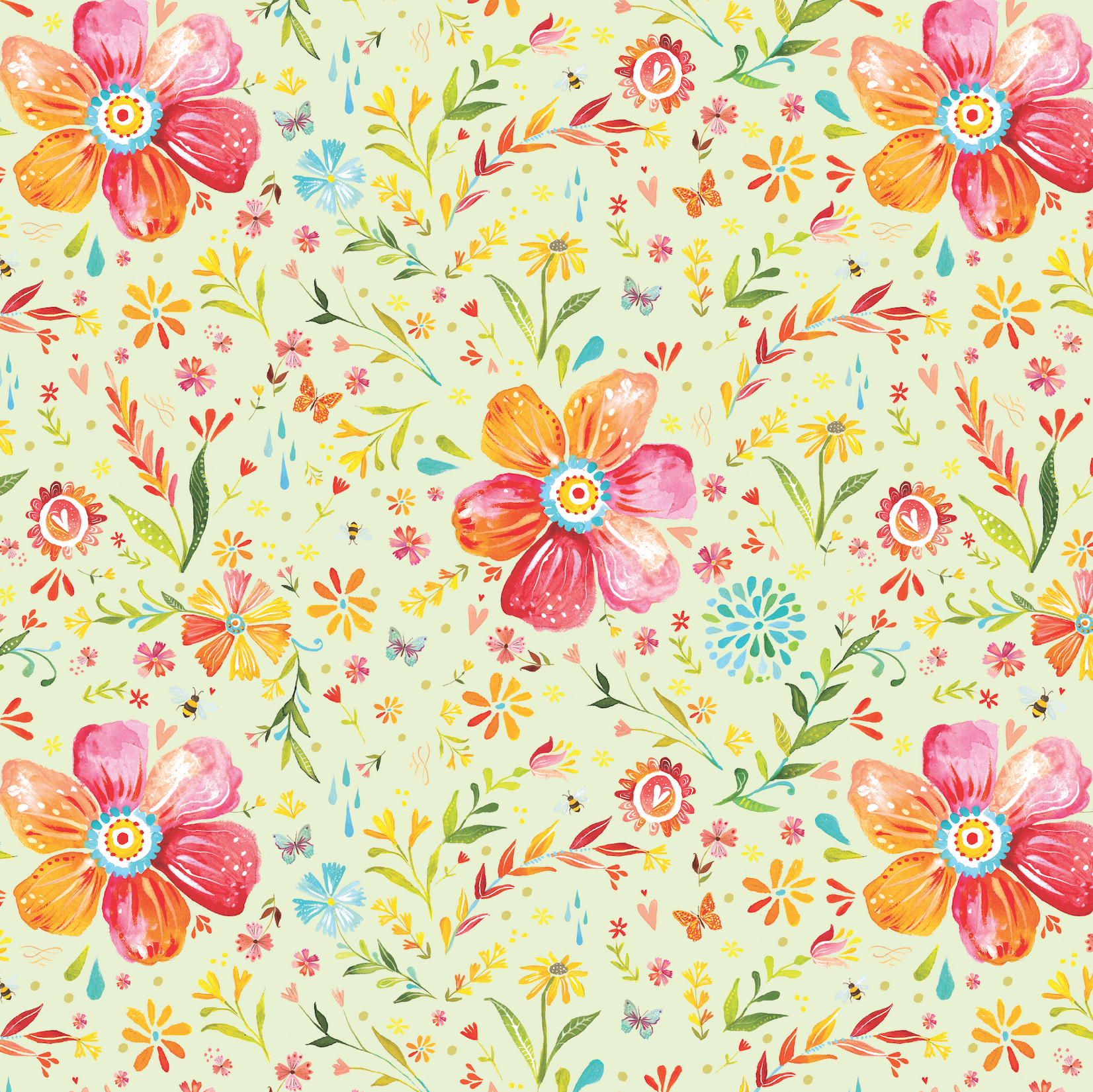 Posies Light Fern Fabric