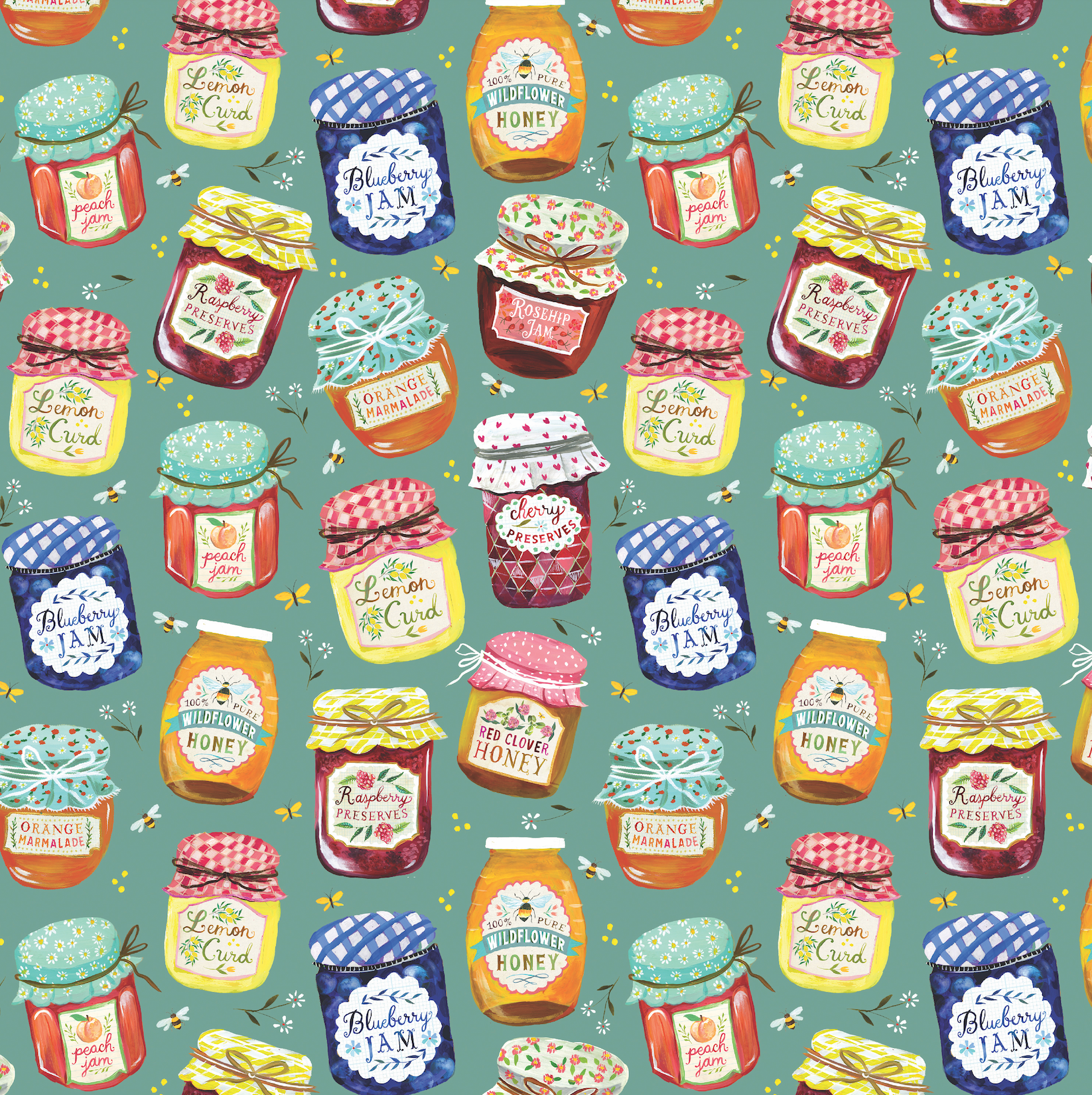 Jam Jars Teal Fabric