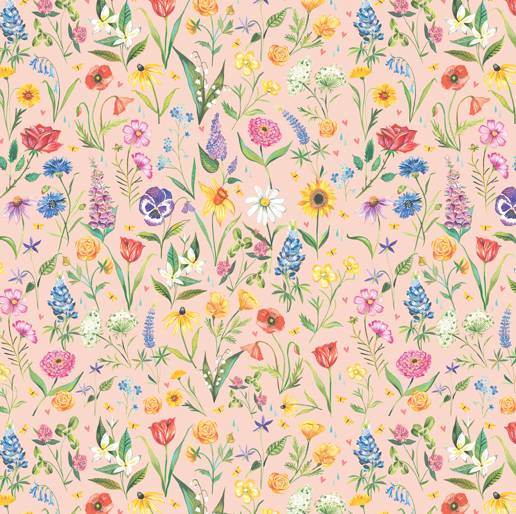 Meadow Flowers Pale Peach Jam Fabric