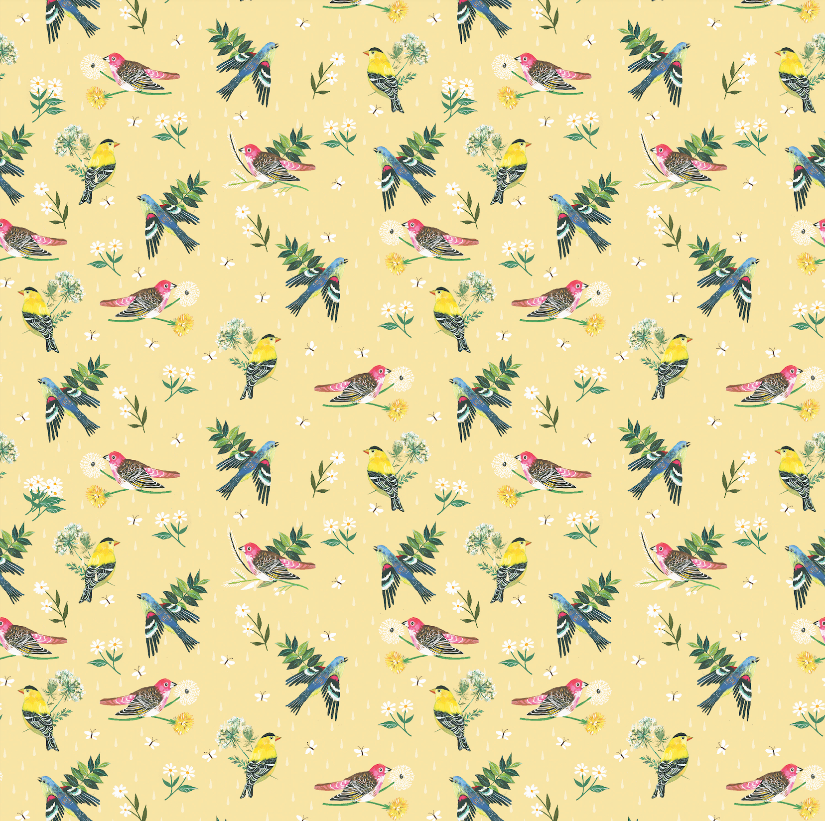 Morning Birdsong Lt Honey Fabric