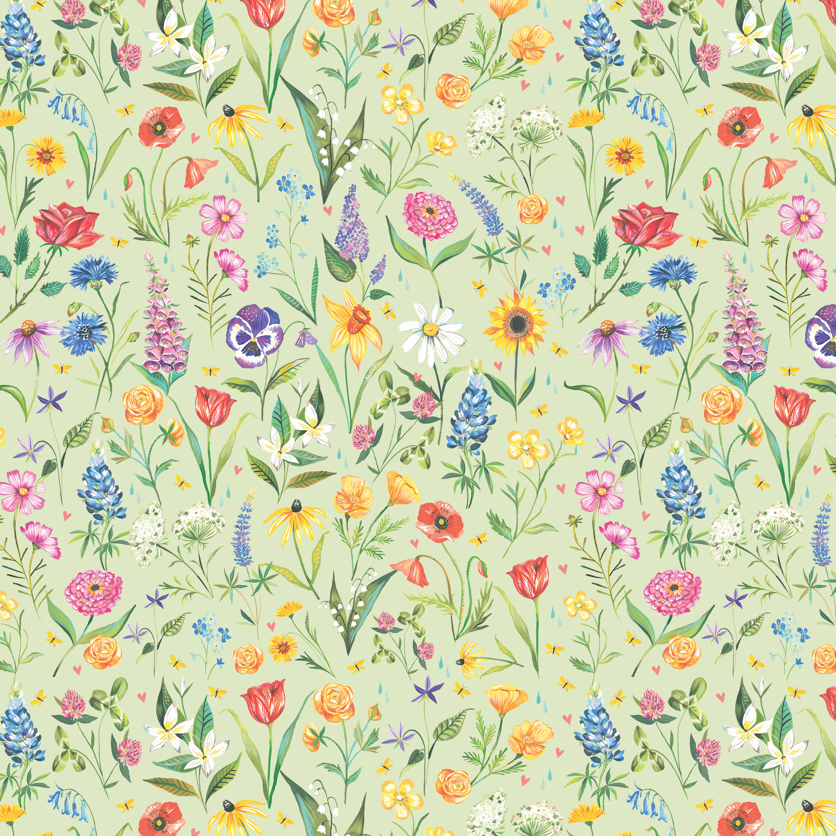 Meadow Flowers Light Fern Fabric