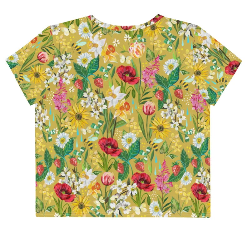 Mustard Floral Garden Cropped T-Shirt