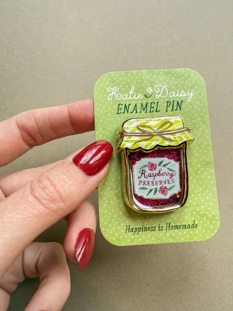 Interactive Jam Jar Enamel Pin with Liquid Glitter
