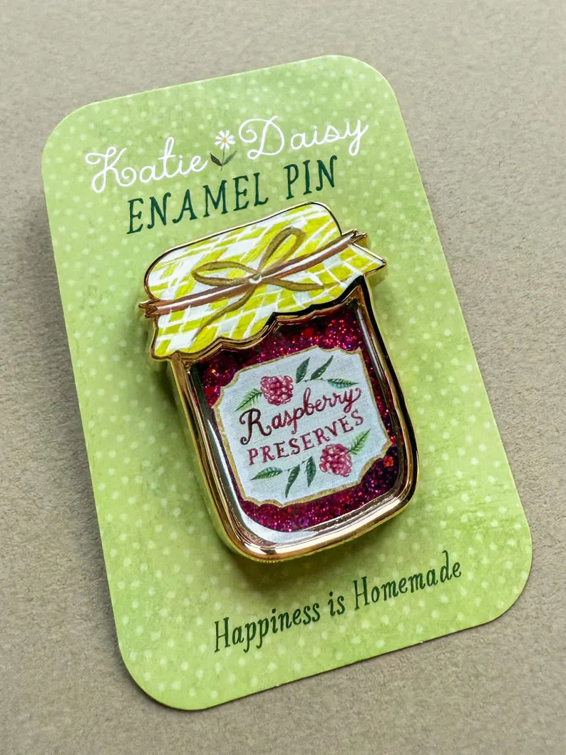 Interactive Jam Jar Enamel Pin with Liquid Glitter