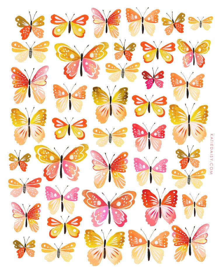 Peach Butterfly Collection Art Print