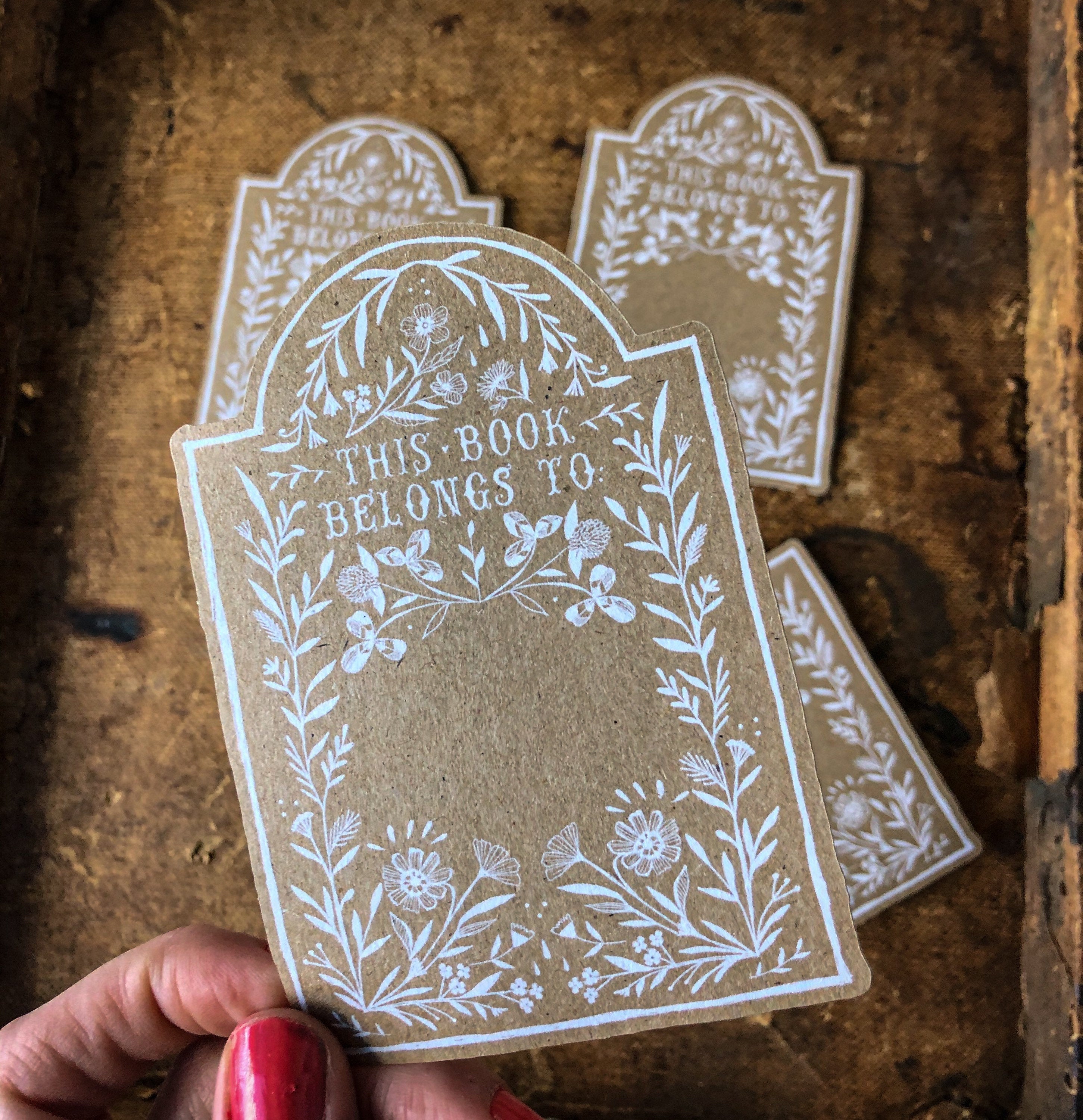 Floral Bookplates/Ex Libris on Kraft (Set of 4)