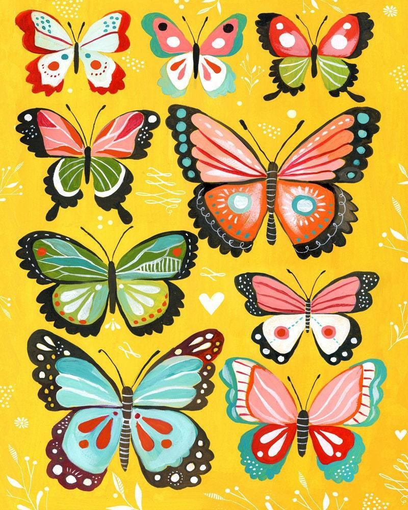 Butterfly Collection Yellow Art Print