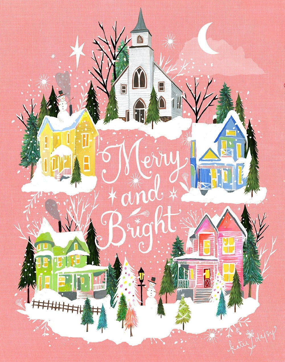 Merry and Bright Village Art Print