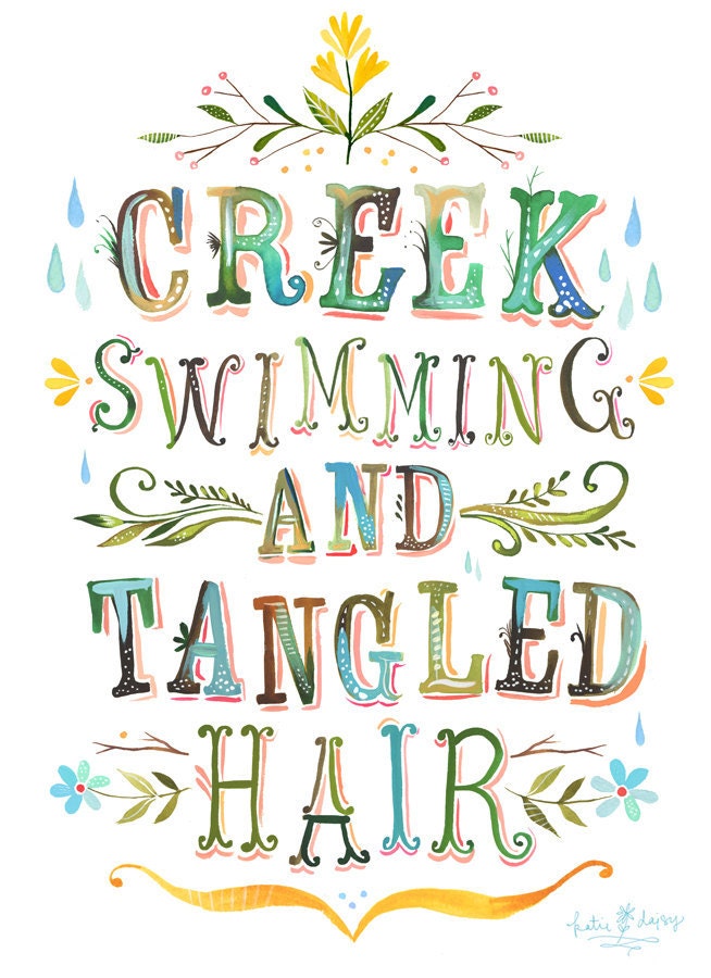 Creek Swimming Watercolor Quote Art Print